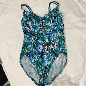 Blue One Piece Swimsuit Aqua Green sz L